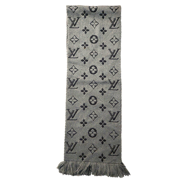 Louis Vuitton LV Monogram Logomania Gray Black Cashmere Silk Scarf Pre-Owned - Picture 9 of 16